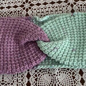 Twisted Waffle Crochet Head Band Purple Mint Green One Size Warm Winter Attire